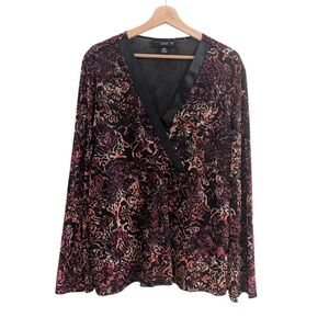 Venezia Velvet Burnout Faux Wrap Long Sleeve Top
